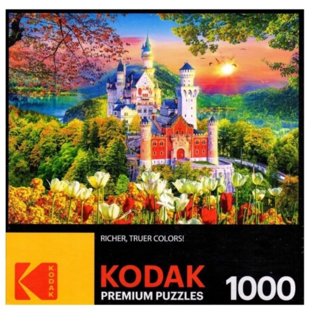 KODAK Jigsaw Puzzle Famous Neuschwanstein Medieval Castle Germany 1000 Piece EUC